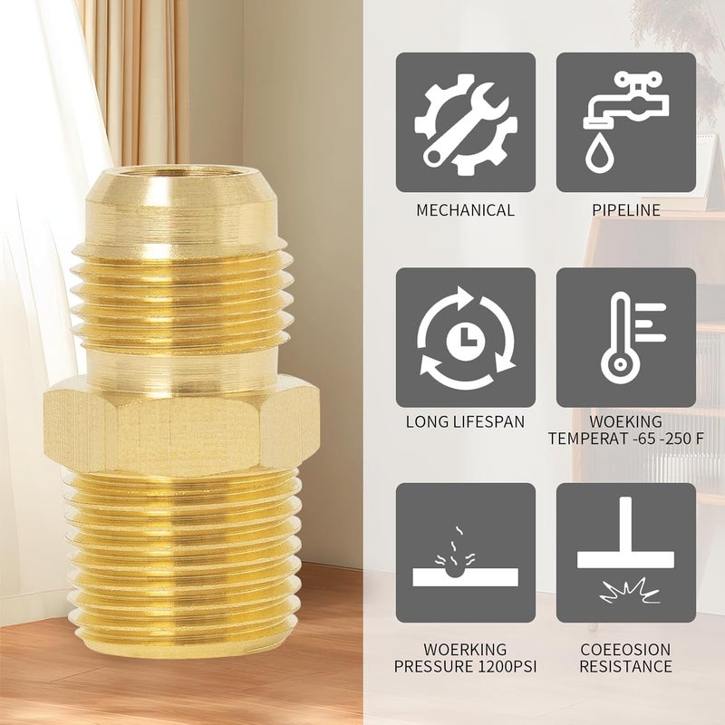 ChillWaves موصلات أنابيب نحاسية، 3/8" ذكر فلاش × 1/2" ذكر NPT نصف اتحاد محول غاز موصل أنابيب للبروبان (3-عبوة) - Image 5